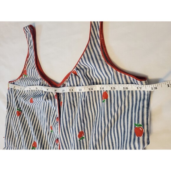 Vtg 1960s Coco Of California Blue White Striped Apple Print Button Dress Sz 12 - Picture 8 of 11